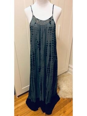 Embellished Neck Tie-Dye Maxi Dress - Black/Grey